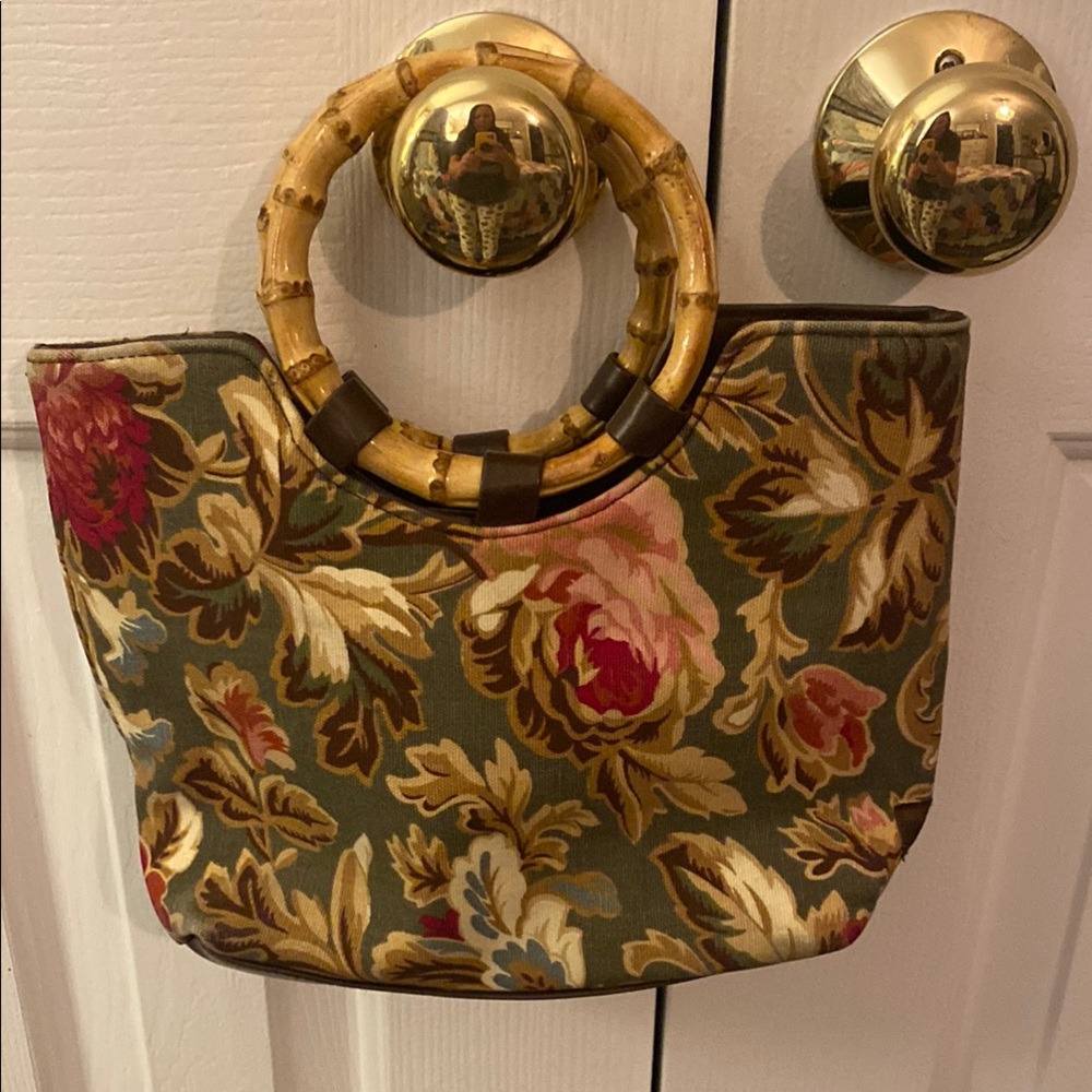 Longaberger Red and Green Floral Tote
